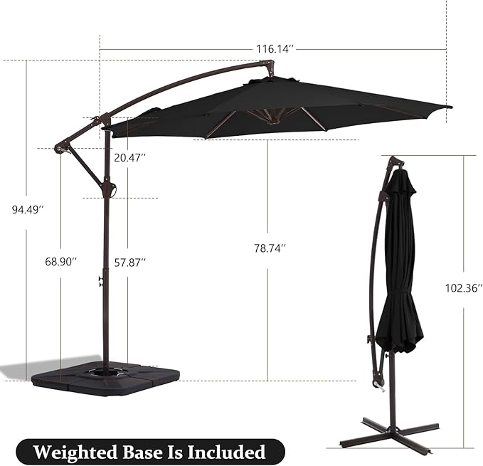 10FT Patio Umbrella, Outdoor Offset Cantilever Umbrella with Sturdy 8 Ribs and Reinforced Base, Easy Tilt Adjustment for Backyard Pool Garden,Black