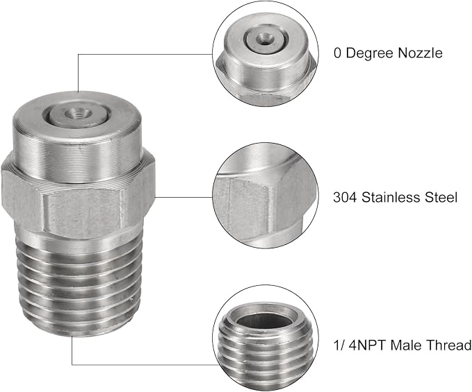 uxcell 6 Pcs Pressure Washer Tip 1/4" Male NPT Threaded Spray Nozzles Stainless Steel for Water Gun Water Broom and Undercarriage Cleaner (0 Degree, 1.236mm Orifice)