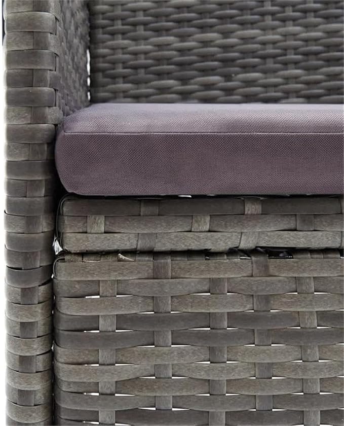BOWERY HILL Contemporary Poly Rattan & Steel Patio Dining Set, 7-Piece, Gray Matte Finish, Weather-Resistant, Comfortable Cushions, Seats 6, Modern Design Outdoor Furniture for Garden or Terrace