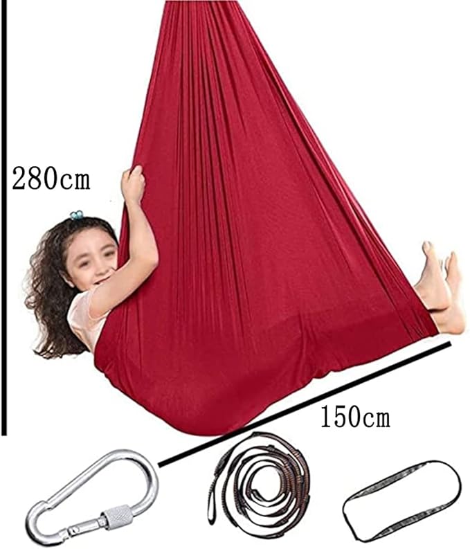 Kids Therapy Swing Indoor Outdoor Cuddle Hammock with Special Needs Snuggle Swing for Children with Autism ADHD Aspergers Sensory Integration (Color : Red, Size : 150 * 280CM/59 * 110in)