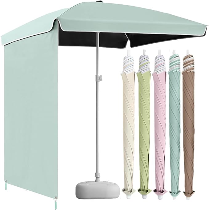 Foldable Outdoor Umbrella With Side Curtain For Privacy And Sun Protection, Patio Umbrella, For Beach Patio Garden Poolside Backyard(Cyan,Basic Version)