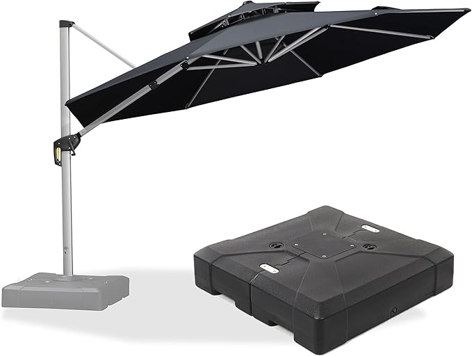 PURPLE LEAF 12 FT Cantilever Patio Umbrellas with Base Included, Large Round Offset Umbrella with 360° Rotation, Outdoor Aluminum Pool Umbrella for Pool Lawn Garden, Grey