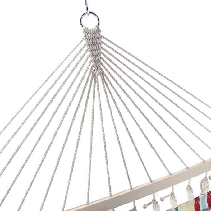 HomVent 2 Person Hammock Swing, Portable Double Hammock Bed Camping Hammock with Wooden Poles for Outdoor Patio Backyard Poolside (Printing Beige)