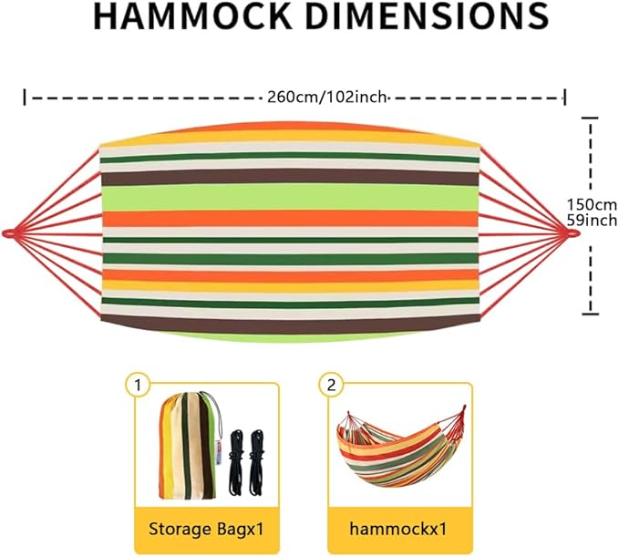 Cotton Canvas Hammock, Comfortable Fabric Camping Hammock with Tree Straps, Up to 440lbs with Travel Bag for Camping Outdoor/Indoor Patio Backyard(Orange&Yellow, Without bar)