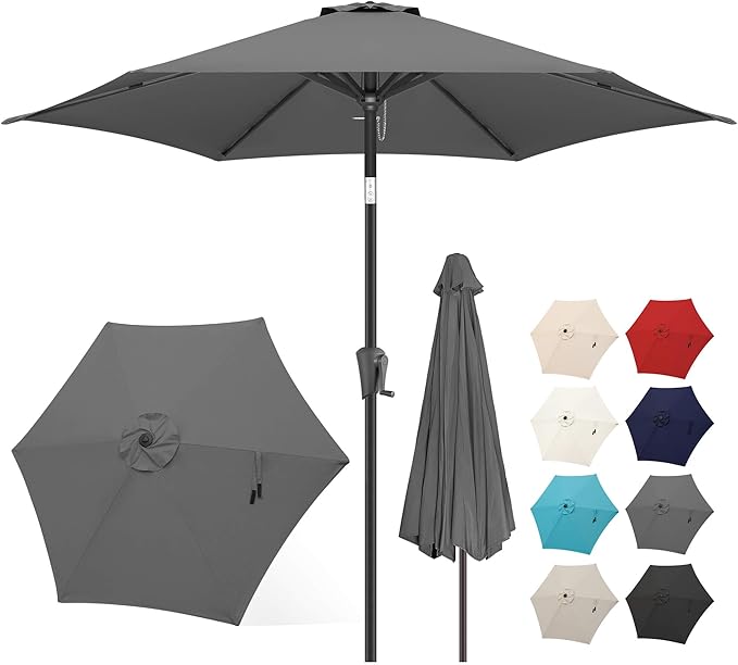 FLAME&SHADE 7.5ft Patio Umbrella - Outdoor Umbrella with Push Button Tilt and Crank for UV Protection, Table Market Umbrella for Garden, Deck, Backyard, Pool and Beach(Anthracite)