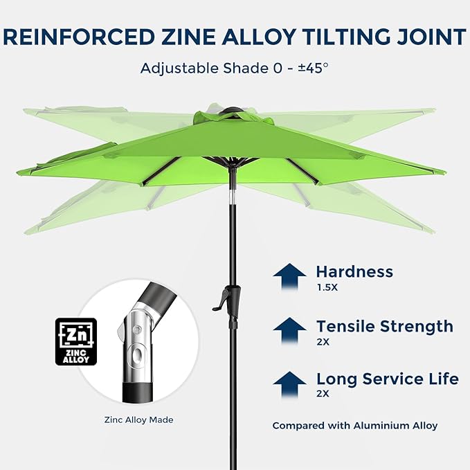 HOMSHADE 7.5ft Outdoor Patio Umbrella - Market Table Pool Deck Umbrella UPF50+ UV Protection with Push Button Tilt, Crank and 6 Sturdy Ribs (Apple Green, No base)