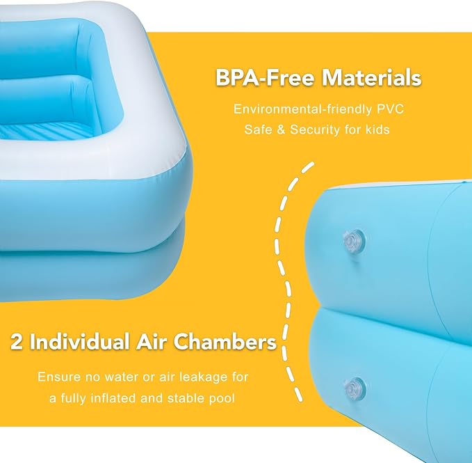 Inflatable Kiddie Pool, 61x42x18 Inch Rectangular Family Swimming Pool, 72 Gallon Capacity for Kids & Adults, Easy Set for Backyard Summer Fun”