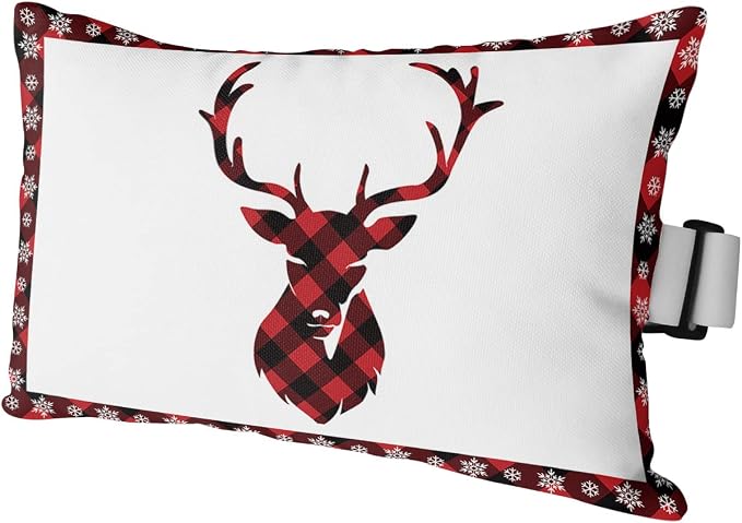 Outdoor Pillows Covers with Inserts Christmas Red and Black Buffalo Plaid Elk Waterproof Recliner Pillow with Adjustable Strap Throw Pillows for Patio Furniture Pool Lounge Chair, 11x16 inch, 1PCS