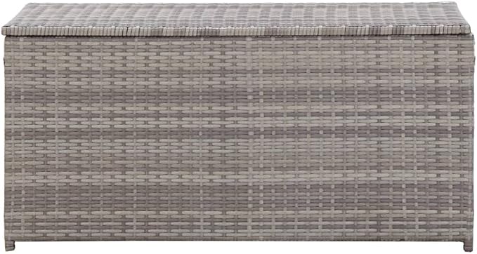 Wicker Patio Storage Box with PE Liner, Patio PE Rattan Storage Container, Outdoor Storage Box for Cushions, and Garden Tools, Poly Rattan 39.4"x19.7"x19.7" Gray,-894
