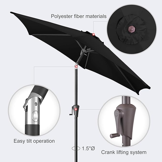 Jarka&Co 7.5ft Patio Umbrella Outdoor - Table Outdoor Umbrella with Push Button Tilt Waterprool UV Protection, Sun Umbrella for Pool, Porch, Garden, Deck, Backyard (Black)