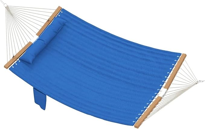 Double Hammock with Hanging Ropes, Portable Hammock 450LBS Weight Capacity Beechwood V-Curved Spreader, Extra Large 78.7x55.1” Hammock for Patio Backyard Porch (Blue)