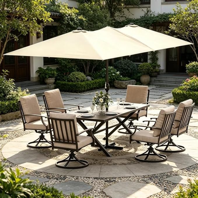 ALAULM 14FT Waterproof Patio Umbrella Outdoor Reversible Rectangular Large Market Umbrella