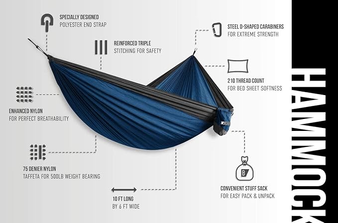 Bear Butt Double Camping Hammock and Bear Butt Kodiak Hammock Straps Bundle