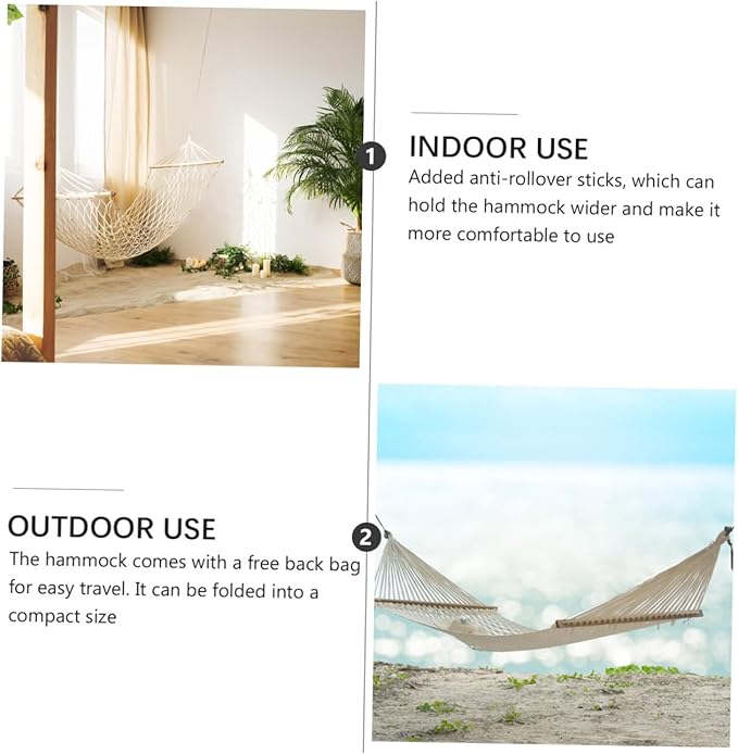Toddmomy Rainbow Striped Canvas Hammock Single Person Travel Outdoor Swing Anti-tip Cotton Fabric Leisure Hammock for Patio Garden Camping