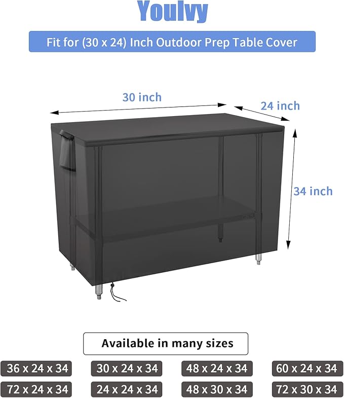 Outdoor Prep Table Cover 30 Inch,Waterproof Fadeproof UV Resistant Patio Stainless Steel Metal BBQ Table Cover All Season Protection for Outdoor Table - 30 x 24 x 35 Inch