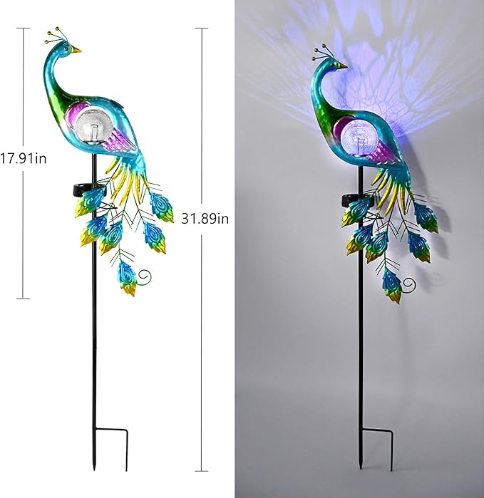 Solar Garden Decorative Lights, Garden Decor Solar Lights Peacock Lawn Light, for Yard Outdoor Decorations Ground Inserted Waterproof Yard Lamp LED (Blue)