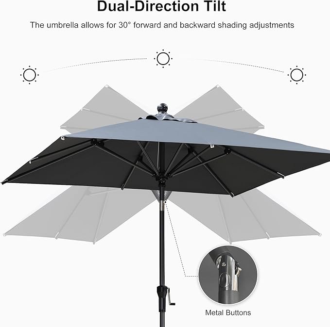 PURPLE LEAF 6.5' x 6.5' Square Patio Umbrella Outdoor Table Umbrella Aluminum Frame Market Umbrella Sun Umbrella with 8 Sturdy Ribs & Tilt for Garden Deck Lawn & Pool Gray