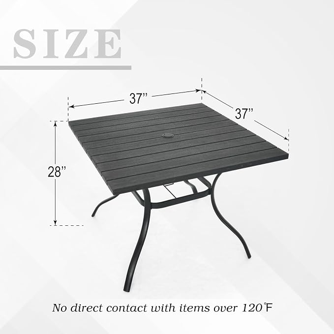 Anmutig Outdoor Dining Table with 1.6" Umbrella Hole, Picnic Table Brown Plastic Square Backyard Bistro Table Outdoor Dining Table for Garden, Poolside, Backyard