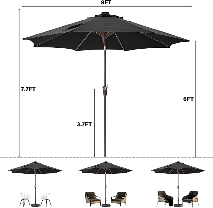 9FT Solar-Powered LED Patio Umbrella with Tilt Crank,Outdoor Market Umbrella with 32 Lights,Sunshade for Deck, Garden and Pool