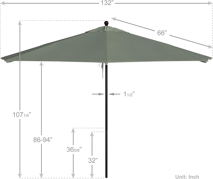 California Umbrella 11Ft Commercial Grade Sunbrella Fabric Market Umbrella, Pulley Lift, Aluminum/Fiberglass, 2mm pole wall, Bronze Frame, Spa Fabric