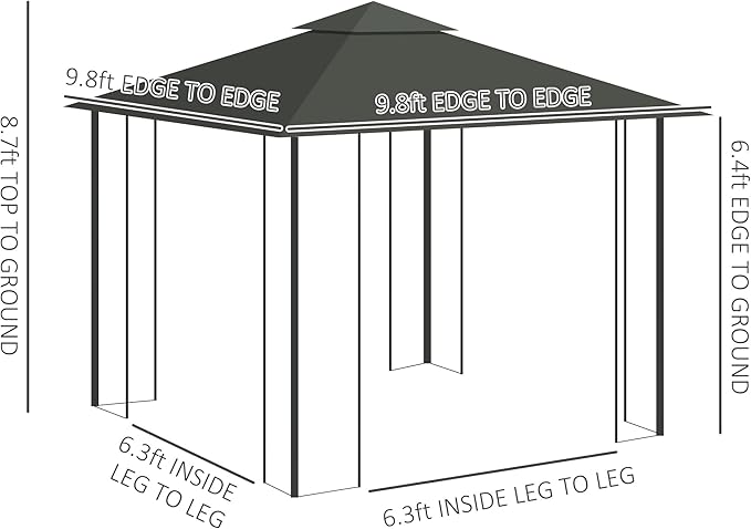 Outsunny 10' x 10' Metal Patio Gazebo, Double Roof Outdoor Gazebo Canopy Shelter with Tree Motifs Corner Frame and Netting, for Garden, Lawn, Backyard, and Deck, Gray