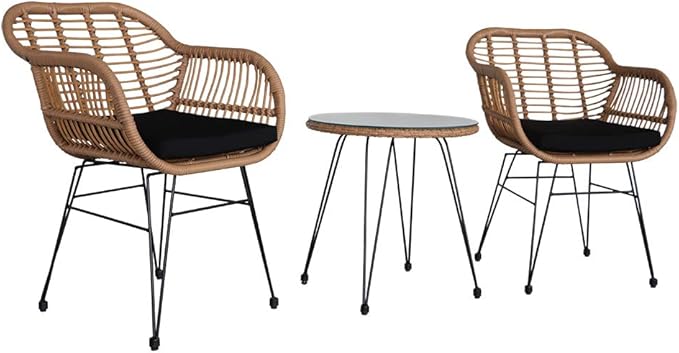 Patio Furniture Set, 3-Piece Outside Bistro Set Rattan Wicker Chairs, Tempered Glass Table, Outdoor Conversation Set,Outside Patio Conversation Sets