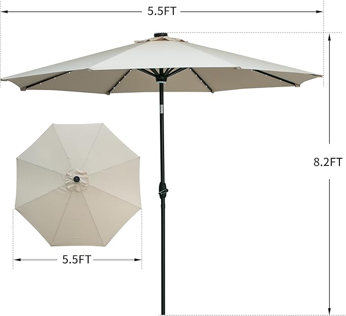 GDY 10Ft Patio Umbrella, Table Umbrella with 40 LED Lights, Outdoor Umbrellas for Patio, with Tilt and Crank, Center Light, for Garden, Deck, Backyard, Pool, and Beach.