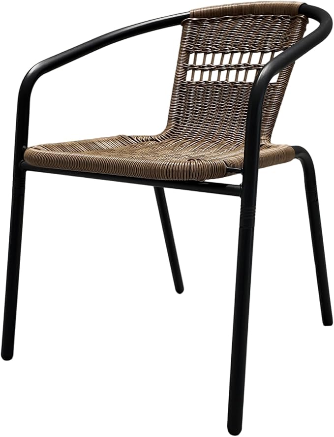 4 Piece Patio Chairs Set, Stackable Outdoor Rattan Chairs, Weatherproof Wicker Patio Seating for Balcony, Porch, Lawn, Small Patio Furniture Set for Backyard, Garden, Poolside, Brown