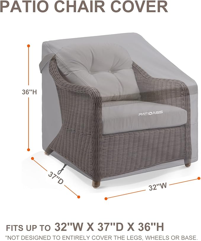 Outdoor Chair Cover Set of 2 Grey 36'' Height Waterproof 600D Oxford Rainproof Snowproof Patio Deck Rocking Chair Covers 32''W x 37''D x 36''H