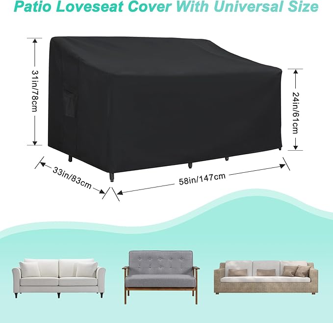 ABCCANOPY Patio Sofa Cover Heavy Duty Universal Sofa Cover Outdoor Waterproof Dustproof UV Protection For Large Sofa 58x33x31x24 Inches Black