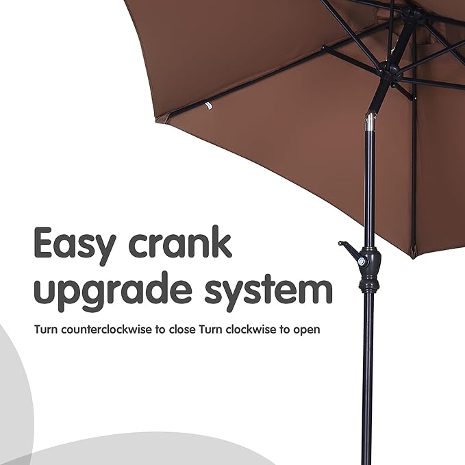 GDY 7.5FT Patio Umbrella Outdoor Table Umbrella,Market Umbrella with Push Button Tilt and Crank for Garden, Lawn, Deck, Backyard & Pool (Coffee)