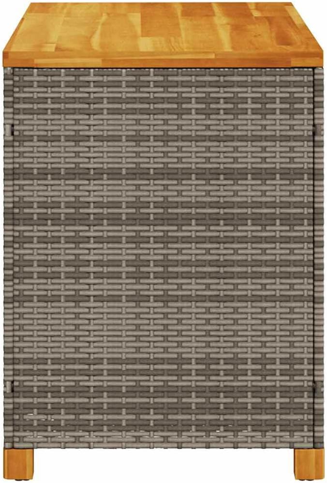 Outdoor Garden Storage Box, Rectangular Deck Container for Cushions and Blankets, Weather-Resistant Synthetic Poly Rattan with Acacia Wood Frame, Gray, 43.3 x 21.7 x 24.8 Inches