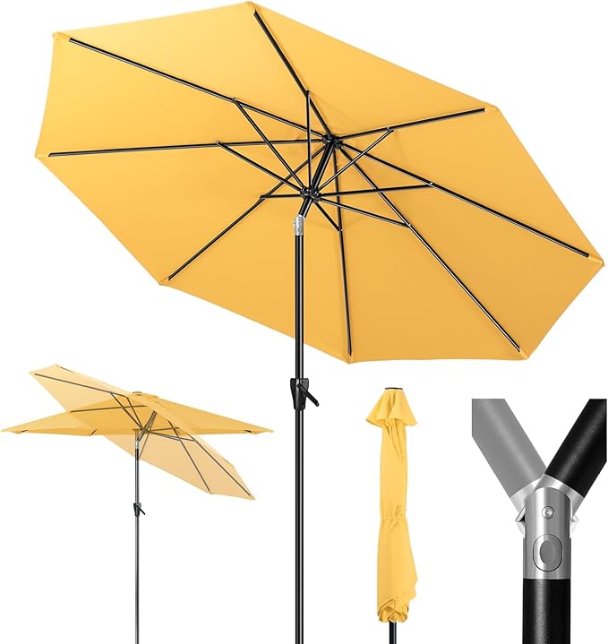 Tempera Patio Market Outdoor Table Umbrella with Push Button Tilt and Crank, Large Sun Umbrella with Sturdy Pole & Fade Resistant Canopy, Easy to Set