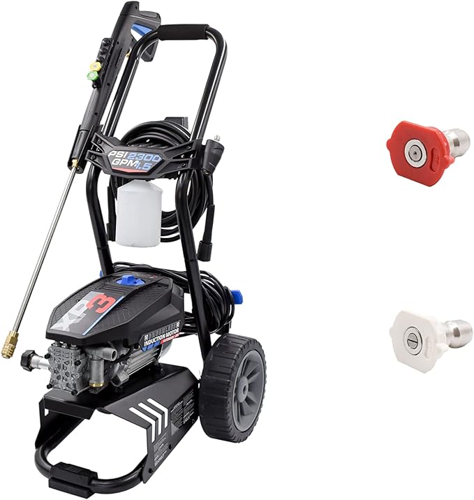 AR Blue Clean BMXP32300-BNDNZL, Includes BMXP32300 Electric Pressure Washer with Red & White 2300 PSI, 1.5 GPM, 0 & 40 Degree Spray Angle Nozzle, Trigger Gun, 25' Hose, 49 lbs, Black