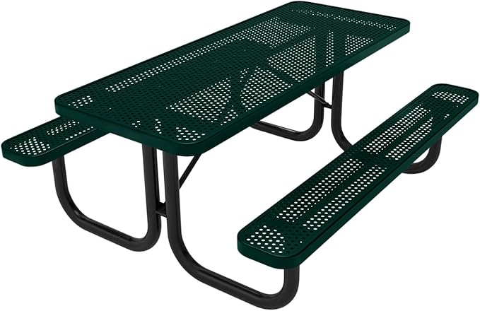 COATEDOUTDOORFURNITURE T6-P-DGRN Heavy Duty Rectangular Portable Picnic Table, 6 Ft, Dark Green, Made in America