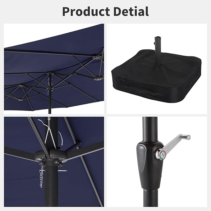 15FT Large Patio Umbrella with Crank Handle,Double-Sided Rectangular Outdoor Umbrella for Pool, Garden, Deck, Lawn & Market (Claret Red)