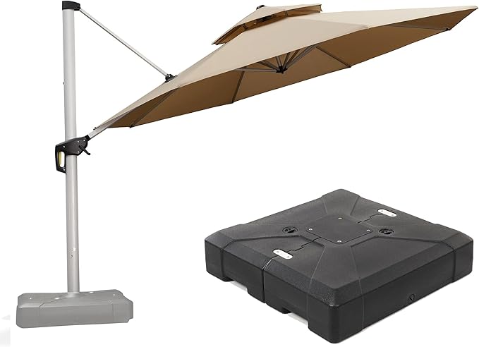PURPLE LEAF 13 FT Cantilever Patio Umbrellas with Base Included, Large Round Offset Umbrella with 360° Rotation, Outdoor Aluminum Pool Umbrella for Pool Lawn Garden, Beige