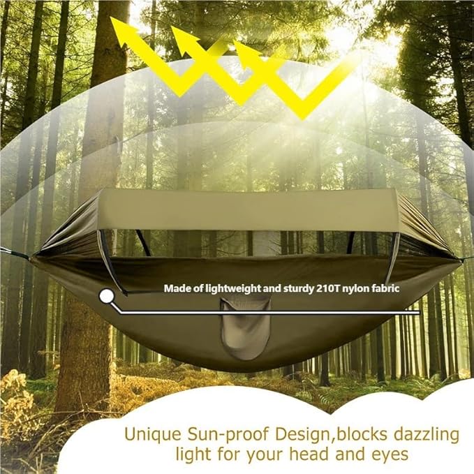 Outdoor Camping Hammock with Mosquito Net and Sun Canopy, Double Person Anti-Flip Design, Nylon Fabric, Portable with Detachable Rain Fly (C)