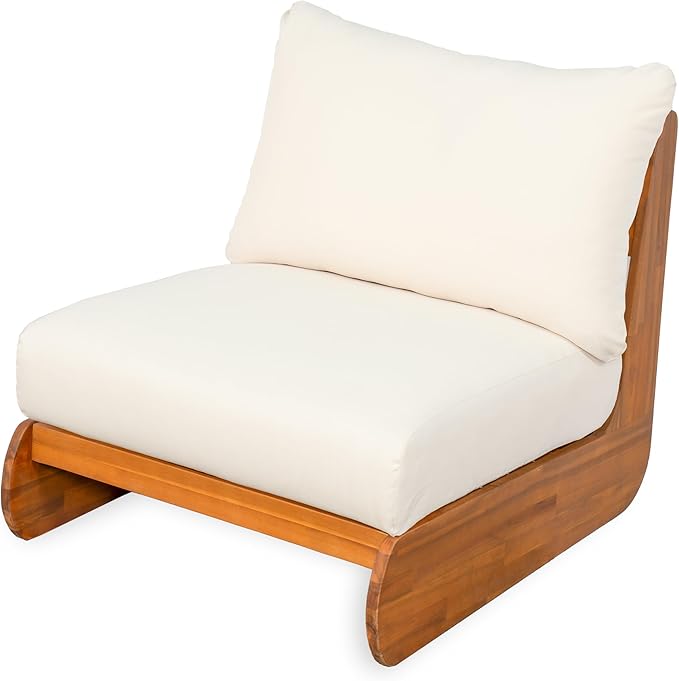 Outdoor Acacia Wood 3-Pieces Patio Chat Set, All Weather Conversation Sectional Sofa Set with 3 Seater Sofa and 2 Club Chairs, Low-Profile 5 Seater Design