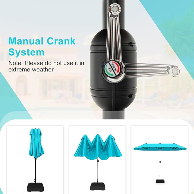 Giantex Patio Umbrella with Base, Double-Sided Outdoor Umbrella with Crank Handle, Umbrella Base Stand with 2 Sandbags, 12 Metal Ribs, Market Umbrellas for Garden Poolside Deck