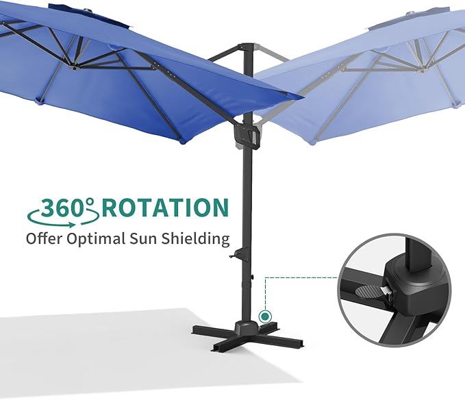 GarveeHome Cantilever Patio Umbrella 10x10 ft Large Rectangle Umbrella Outdoor Market Umbrellas 360 Rotation Offset Hanging Outdoor Shade for Patio Deck Pool Backyard