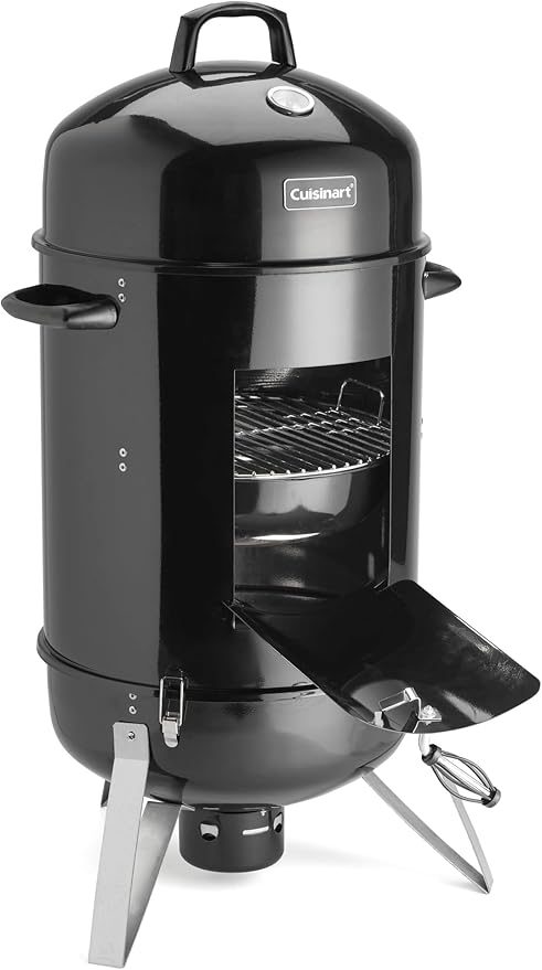 Cuisinart 18” Vertical Charcoal Smoker, Integrated Thermometer, Water Bowl and Dual Vents Perfect for Smoked Brisket, Chrome Plated Grates Smoker Grill for BBQ, Camping, Tailgates