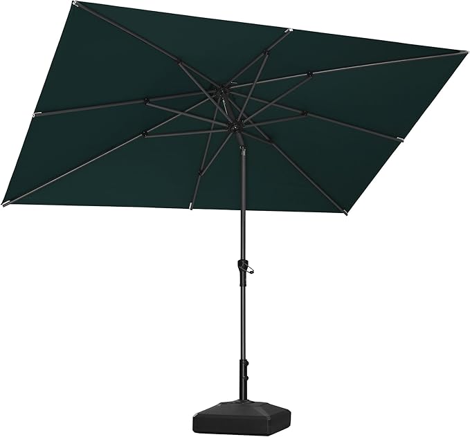 PURPLE LEAF 10' x 6.5' Rectangle Patio Market Umbrella with Base Outdoor Table Umbrellas Aluminum Frame Sun Shade with 8 Sturdy Ribs Tilt for Garden Deck Lawn Pool Green
