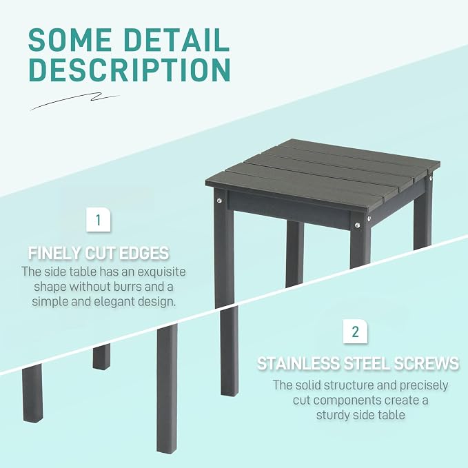 HDPE Adirondack Weather Resistant Square Side Table for Patio, Backyard, Pool, Indoor, Beach Use, Easy Maintenance (Square, Grey)