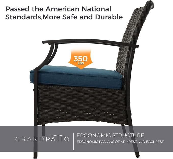 Grand patio 5-Piece Outdoor Furniture Sets Wicker Outdoor Patio Chairs with Olefin Cushions Ottomans and Coffee Table for Balcony Backyard Garden Poolside-Peacock Blue