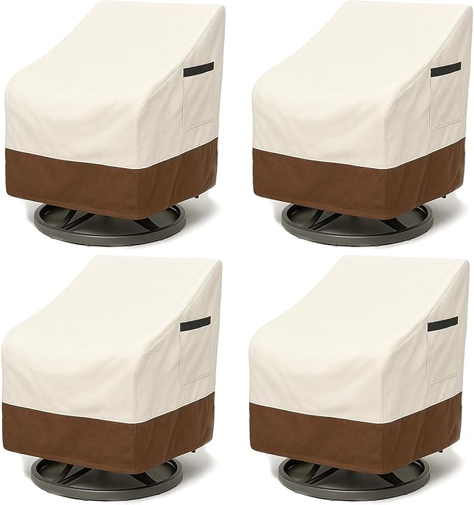 Outdoor Furniture Covers 4-Pack, Heavy Duty 600D Oxford Fabric Patio Chair Protectors, Weather Resistant Waterproof, 28x32x36 Inches, Beige and Brown