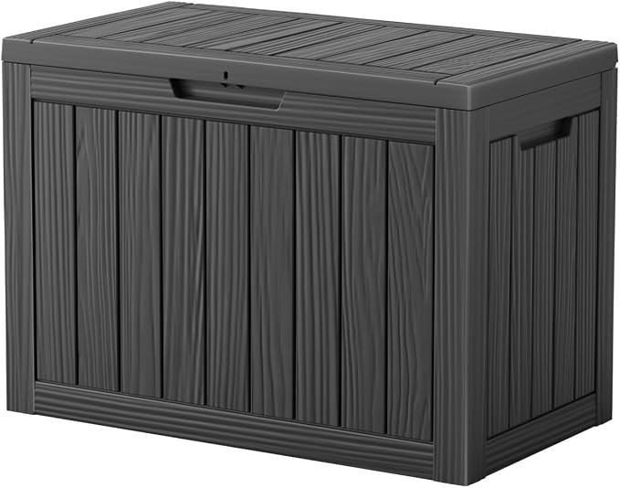 Vixzen 45 Gallon Resin Deck Box, Lockable Outdoor Storage Box for Patio Cushions Storage Furniture,Garden Tools, Pool Supplies, Weatherproof and UV Resistant- Black