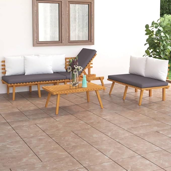 Patio Lounge Set with Cushions,Patio Furniture Sets,Patio Conversation Sets,Outdoor Furniture Sets,for Garden,Backyard,Outdoor,3 Piece Solid Acacia Wood