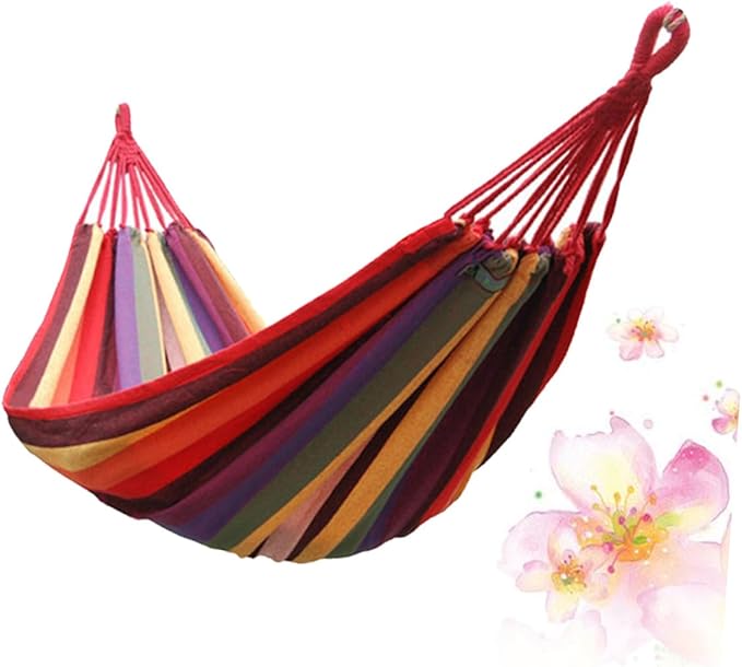 Toyvian Portable Outdoor Camping Hammock Canvas Swing Hammock 190x85cm Striped Hanging Chair for Garden Patio Indoor Use European Rainbow Color