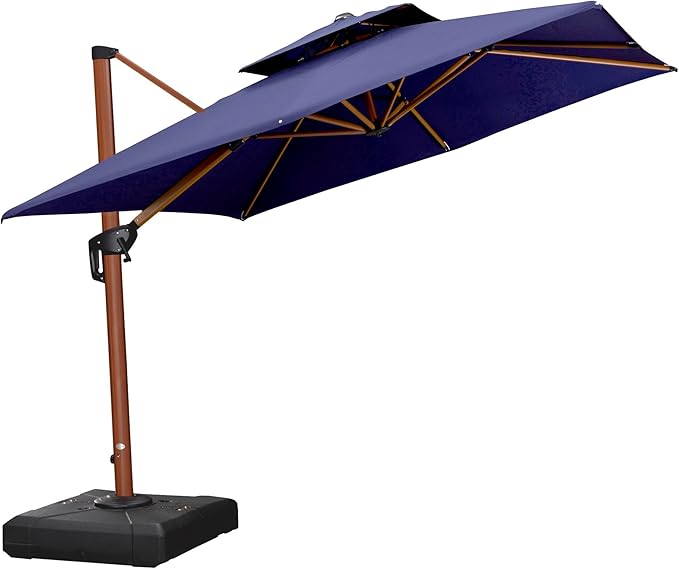 PURPLE LEAF 9ft Patio Umbrella Outdoor Square Umbrellas Large Cantilever Umbrella Windproof Offset Umbrellas Heavy Duty Sun Umbrella for Garden Deck Pool Patio, Navy Blue